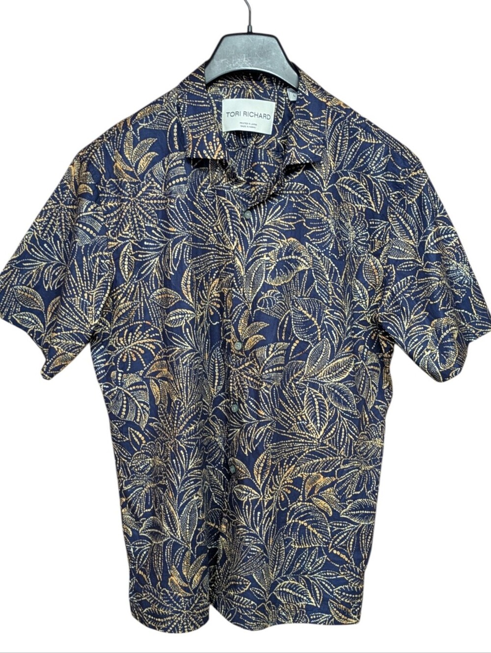 Tori Richard Dotanicals Cotton Lawn Shirt Navy and Yellow Size Large - Picture 1 of 12